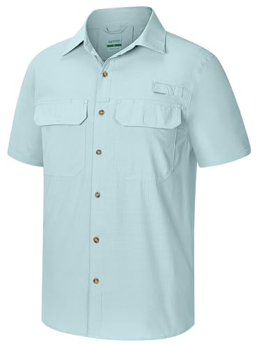 33,000ft Camisa de Manga Corta para Hombre UPF50+ Protección UV Camisa de Exterior Secado Rápido Camisa de Ocio Camisa Funcional Camisa de Senderismo para Pesca Safari Viajes Golf, verde menta, XL