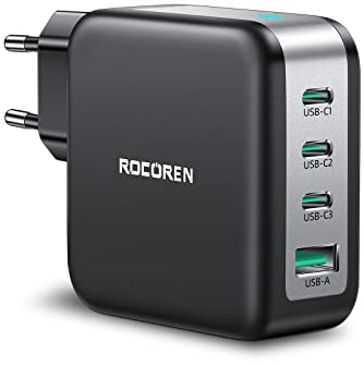 Rocoren USB C Ladegerät Dual 100W, GaN USB C Netzteil 4-Port PD3.0 QC5.0 PPS Schnellladegerät Kompatibel mit MacBook Pro, iPad Pro, iPhone 15 Pro, Huawei, S24 Ultra, S23, ThinkPad, Steam Deck usw.