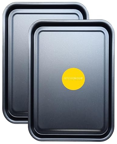 Lot de 2 plaques de cuisson essentielles de 35 cm – Plaques de four antiadhésives avec revêtement en Téflon™ pour la cuisson et la rôtisserie, durables, passent au lave-vaisselle et empilables pour un
