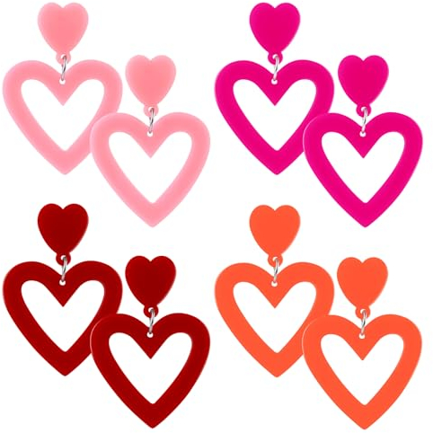 4 Paar Neon Ohrringe für Damen 80er Jahre Herz Neon Ohrringe Retro Tropfenohrringe für Halloween 80er Jahre Party Neon Schmuck Zubehör