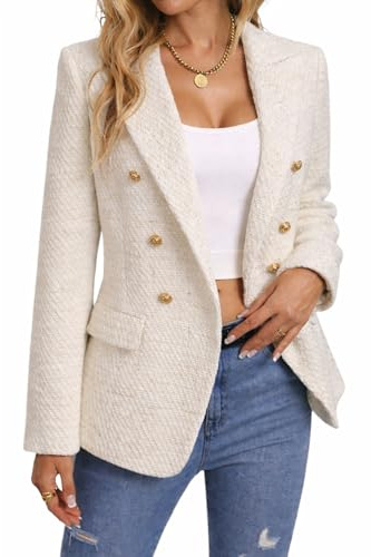 Mina Self Womens Plaid Tweed Blazer Jacket Warm Fully Lined Fashion Casual Elegant Blazer Jacket with Pockets
