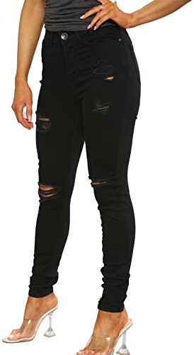 989Zé ENZO Womens Ripped Skinny Jeans Ladies Distressed Stretch Denim Pants with Pockets EZL417 Black 14