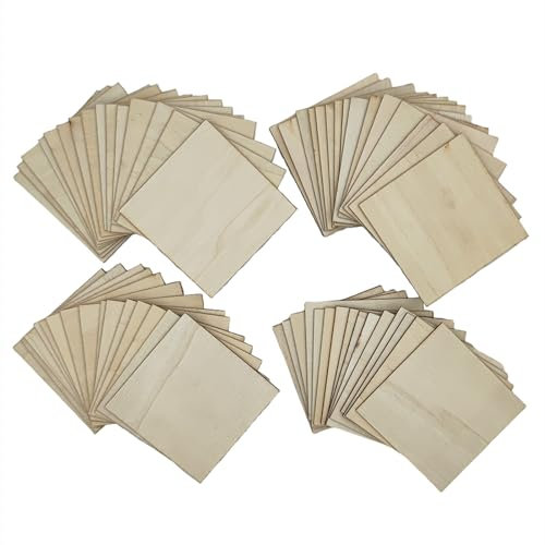 Lot de 60 feuilles de contreplaqué brut - 10 x 10 x 0,2 cm - Carrées en bois de tilleul pour loisirs créatifs, peinture, gravure