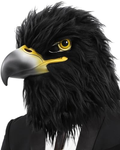 Shayulajiao Maschera Nera Aquila, Maschera per Uccelli e Animali, Realistica e Divertente a Testa Piena per Cosplay, Carnevale, Costume, Feste, Sfilate