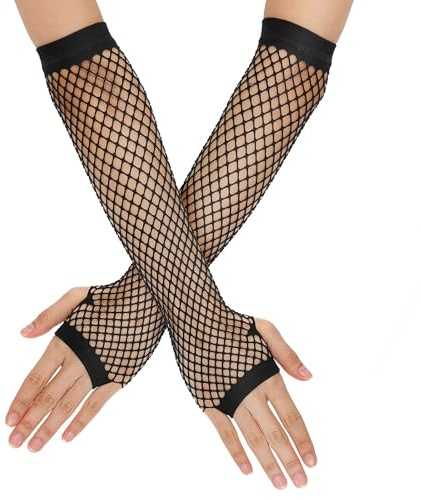 Lusofie Guanti a Rete Lunghi Nero Donna Eleganti Anni '80 Maniche a Rete Costume Festa a Tema Guanti a Rete Senza Dita in Pizzo Accessori Cosplay di Halloween Forniture