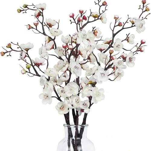 Genérico Flores Ramas de 50 cm Flores Artificiales, Artificiales Decoracion para Hogar, Bodas, Fiestas, Oficinas, Balcones y Jardines (Blanco, Rojo, Rosa) (Blanco)
