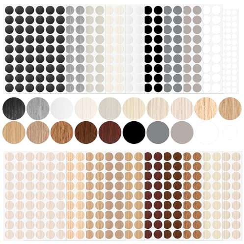 1166 Pièces/20 Feuilles Cache Vis Auto-adhésif, 12mm/21mm Cache Trou Meuble, Autocollants pour Trous de Vis pour Armoires Murales Bureaux Réparations de Meubles