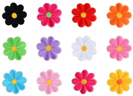 Dewocke Toppe Termoadesive Margherita, Set Da 12 Patch Colorate Con Disegni Di Fiori, Adesivi Per Pantaloni, Borse, Tessuti E Jeans, Facile Da Applicare, Ideale Per L'Artigianato E Il Fai-Da-Te