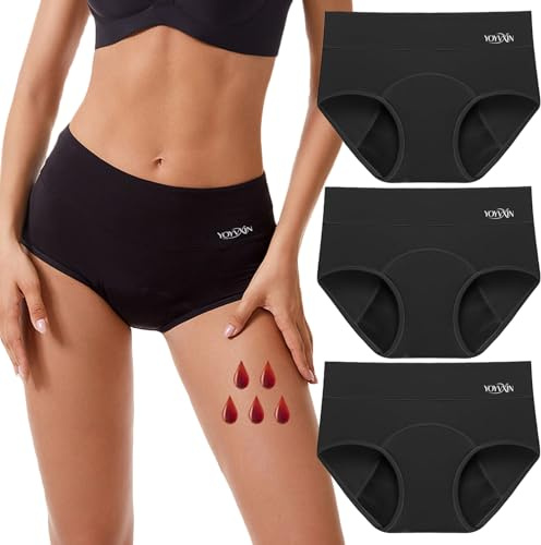 YOYVXIN Period Pants for Women, 4-Layer Heavy Flow Leakproof Maternity Underwear High Waist Cotton Knickers (3 Packs,Medium)