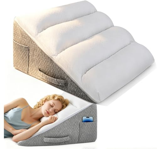 Nastopee Cuscino a cuneo per letto e divano, doppio strato, in memory foam, 55 x 55 x 25 cm, ergonomico, per apnea da reflusso, supporto per la schiena, per giocare, per la schiena