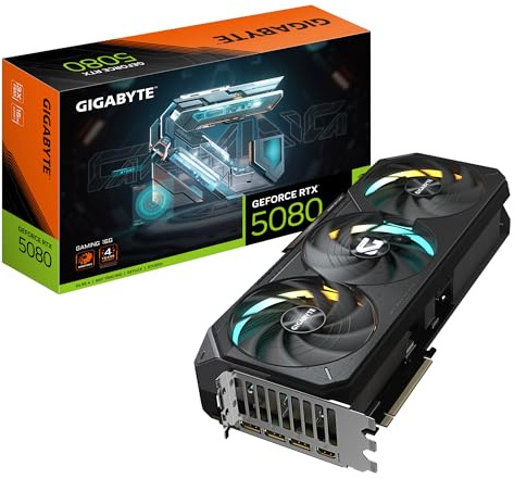 Gigabyte GeForce RTX 5080 Gaming 16G Grafikkarte - 16GB GDDR7, 256 Bit, PCI-E 5.0, 2730MHz Core Clock, 3 x DisplayPort, 1 x HDMI, NVIDIA DLSS 4, GV-N5080GAMING-16GD