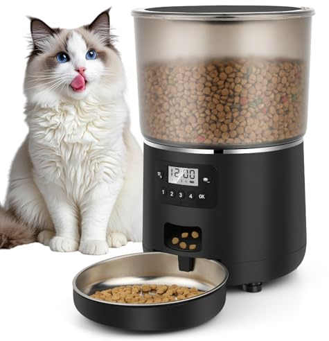 Distributore Automatico Cibo Gatti, Apritsce 4L Dispenser Crocchette Gatto con Timer Programmabile, Distributore Cibo 1-4 Pasti al Giorno, Dosatore Crocchette per Gatti