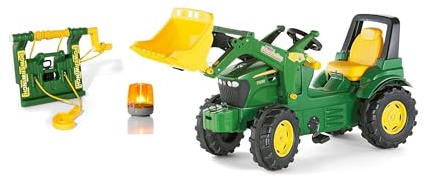 Rolly Toys RollyFarmtrac John Deere 710454 - Juego de 3 Piezas con Cargador Frontal, cabrestante y luz Intermitente (3 Piezas, Tractor a Pedales para niños a Partir de 3 años, Incluye Accesorios)