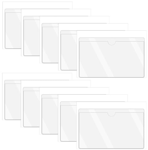 Clear Adhesive Business Card Holders with Top Open, 10PCS Small Plastic Card Sleeves Pockets for Storage Bins, Boxes, Notebooks, Name Tags, Classroom Desk Organizers, 3.54x2.17 Inch