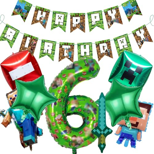 Niaetuto 11PCS Decoration Anniversaire,Dessin Animé Jeu Ballons de Baudruche,Ballons Anniversaire,Deco Anniversaires avce Bannière,,Décoration Kit AnniversaireS