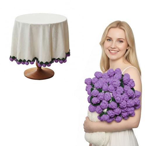 Bibykivn Manta Ramo de Flores,Manta con Flores de Ganchillo Terminada, Mantas de Ganchillo con Adorno de Rosas, Mujeres para San Valentín y Cumpleaños (Rosa - Morado, 80CM)