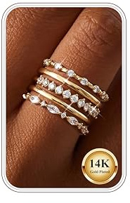 Kakonia 5Pcs Bague Femme Argent Or 14K Plaqué Bague Fiançailles Zirconium Femme Empilables Knuckle Mariage Promesse Alliance Bagues Bijoux G1-8