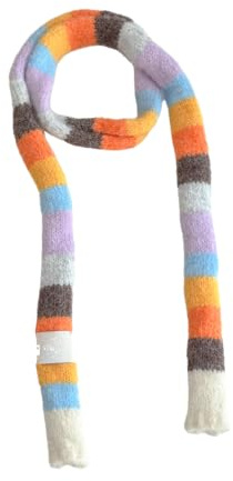 Kashmirscarf， Dam vintermönstrad stickad smal halsduk i ull, flerfärgad och randig, 190 x 10 cm(Orange and Yellow)