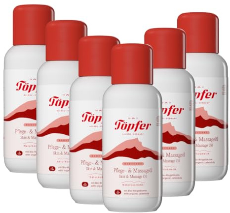 Töpfer Babycare - Aceite de cuidado y masaje – cuidado diario de la piel y masaje suave – con aceite de oliva orgánico – dermatológicamente probado – 6 x 100 ml