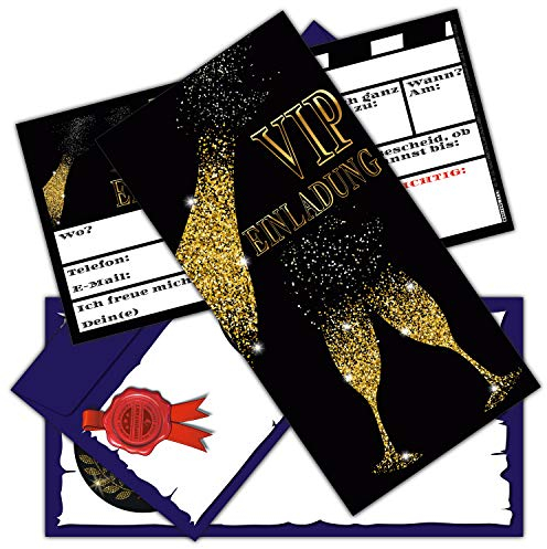 VIP EINLADUNG BUBBLES Set (12 Karten + 12 Umschläge) edle Einladungskarten für Silvester Party Geburtstag Jungen Mädchen Erwachsene von BREITENWERK