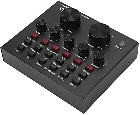 ASHATA V8 Sound Card, External USB Live Microphone Sound Card with Bluetooth Function, Multiple Effects and Voice Changer Audio Mixer for Computer PC Mobile Phone Sing