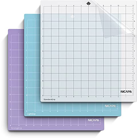 Nicapa ersättningsskärmatta för Silhouette Cameo 4/3/2/1 [30 x 30 cm (12 x 12 tum) 3-pack, StandardGrip, LightGrip, StrongGrip], vidhäftande, flexibla, kvadratiska skärmattor med rutnät, mattset, vinyl, hantverk, sömnad