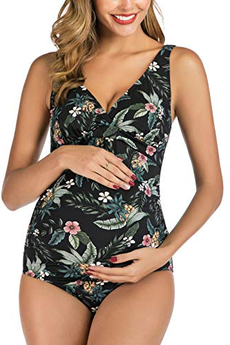 EastElegant Blommiga baddräkter för gravida, baddräkter, V-ringad, graviditet, badkläder bikini，Svart，M