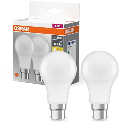 OSRAM Ampoule LED avec Culot B22d, Couleur Température 2700 K Blanc chaud, Efficacité 8,50 W équivalent à 60 W, Verre dépolie, Ampoules LED Classiques