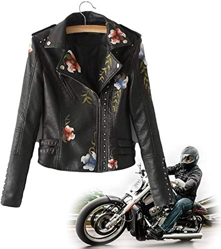 KFGJ Floral Night Leather Jacket，Giacca In Pelle Da Notte Floreale Giacche In Ecopelle Da Donna Cappotto Corto Casual Per La Primavera Autunno E Inverno，Giacca Corta Da Donna In Similpelle