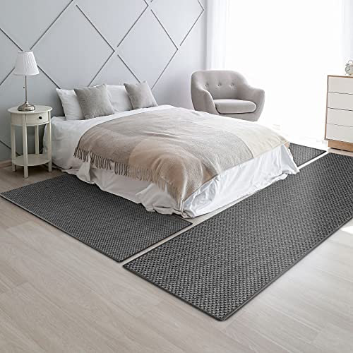 Floordirekt Sisal-Bettumrandung Tiger-Eye | Bettvorleger Sisal Teppichläufer | 3-teiliges Läufer-Set in 3 Größen (B: 80 cm | L: 1 x 300 cm + 2 x 150 cm, Anthrazit)
