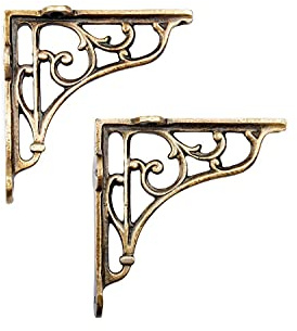 Classic Victorian Scroll Shelf Brackets - Pair in Antique Brass 6X6 inches