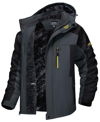 TACVASEN Men's Winter Ski Jacket Waterproof Snow Coats Snowboard Fleece Lining Jacket Warm Parka with Hooded Gray XL