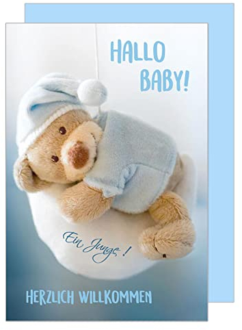 Edition Seidel Premium Glückwunschkarte zur Geburt mit Umschlag. Karte Ereigniskarte Grusskarte Hallo Baby! Ein Junge ! Ereignis Junge (E248 SW022)