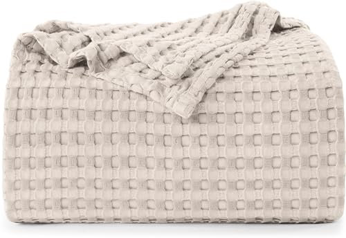 Utopia Bedding Cotton Waffle Blanket 300 GSM (Khaki - 228x182 cm) Soft Lightweight Breathable Bed Blanket Big Size Layering Any Bed for All Season