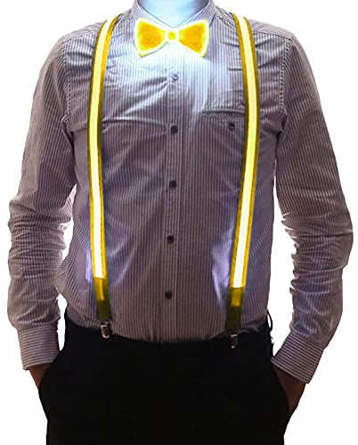 Bretelles lumineuses pour garçons et adultes - Ceinture LED réglable - Parfait pour les festivals de musique - Pour homme et adulte, jaune, taille unique