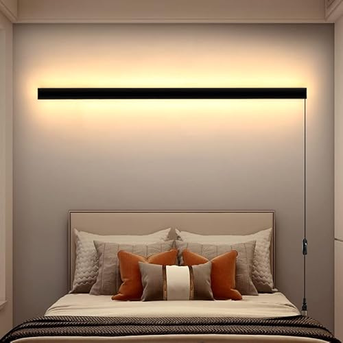 KELUOLY Modern Plug in Long Wall Sconce, 39 Black Matte LED Wall Lights, 20W Warm White 3000K Acrylic Indoor Wall lamp, with 59 Plug Cable for Bedroom, Living Room, Hallway