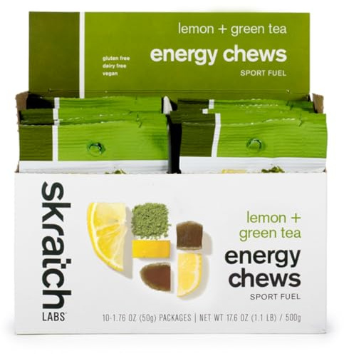 Skratch Labs Energy Chews | Energy Gummies for Running, Cycling, and Sports Preformance | Energy Gel Alternative | Matcha + Lemon (10 Pack) | Gluten Free, Vegan