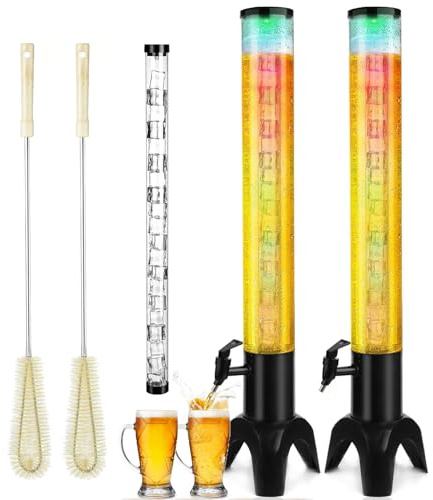 2pcs Beer Giraffe Dispenser, 100oz/3.2 qt Mimosa Tower Dispenser with Ice Tube and LED Light, 3L Tabletop Drink Tower Dispensers for Beer, Margarita, Liquor, Beverage