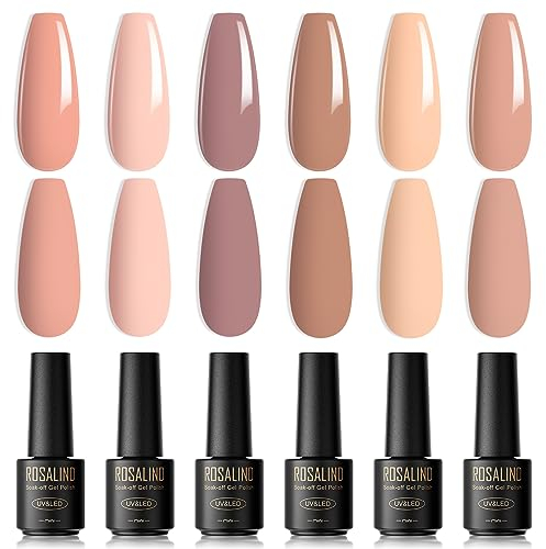 ROSALIND Esmaltes Semipermanentes Para Uñas en Gel UV LED,6 Colores Mini Nude Avena Marrón Beige Pintauñas Semipermanentes Set de manicura Gel Nail Polish