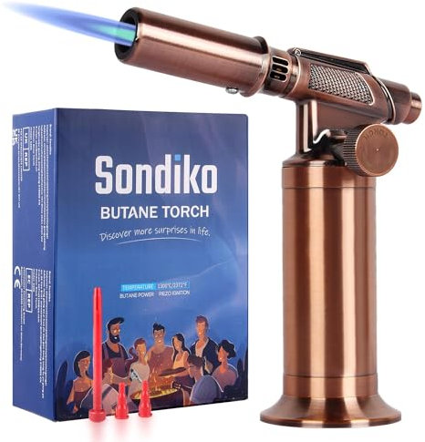 Sondiko Blow Torch, Premium Metal Big Flame Torch Refillable Resin Torch Lighter with Adjustable&Wind Resistance Flame for Soldering, Welding(Butane Gas not Included)