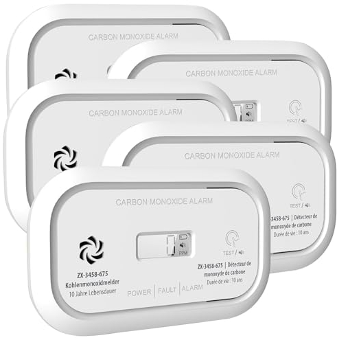 VisorTech Gasmelder Batterien: 5er-Set Digitale Kohlenmonoxid-Melder, 85 dB, Display, DIN EN 50291 (Kohlenmonoxid-Alarmdetektoren, Alarm Kohlenmonoxyd, Messgerät)