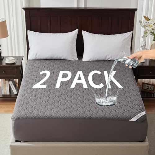 BEDLORE 2 Pack Waterproof Mattress Protector, Full Size Mattress Pad with Deep Pocket 6-15 Depth, Soft Breathable Bed Mattress Cover for Bedroom, College Dorm (Gray)