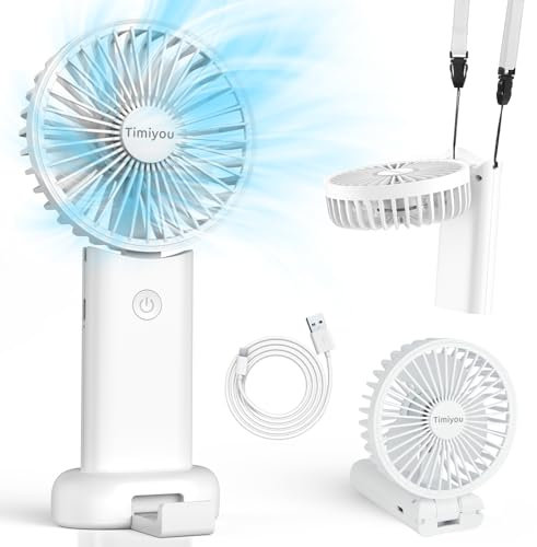 Timiyou Handheld Fan, 3000mAh Portable Hand Held Fan, Mini Personal Rechargeable Hand Fan, Max 12Hrs Battery Operated USB Small Fan with 3 Speeds for Outdoor Travel Commute Office Women Men