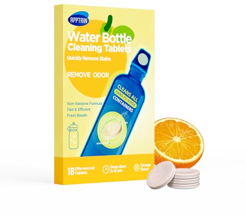 APPTRIN comprimés nettoyants pour bouteilles d'eau, comprimés nettoyants pour tous les contenants en plastique et en verre, emballés individuellement (Orange (18 boîtes))