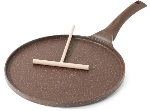 SENSARTE Poêle à Crêpes 26 cm avec Revêtement Antiadhésif en Granit Suisse - Compatible Induction - Crêpière avec Répartisseur de Pâte - Poignée Confortable et Ergonomique
