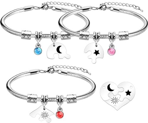 HEYEJET Freundschaft Armbänder Set - 3 Stück Passende Herz Anhänger für Besten Freund - Geschenke für Mädchen und Frauen - Originelle Idee für Freundschaft Schmuck