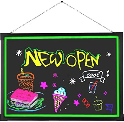 Tableau d'écriture LED 60 x 80 cm - Tableau d'affichage lumineux à LED avec télécommande et 8 stylos néon - Montage mural - Pour café, bar, restaurant, mariage