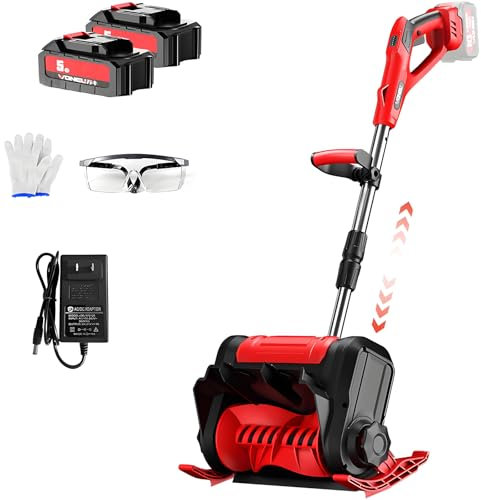 RIDEONMOP Pala da Neve a Batteria da 20 V, spazzaneve Elettrico da 12 Pollici con Impugnatura Anteriore Regolabile e Asta telescopica, spazzaneve con Caricatore rapido Incluso,1.5ah×2