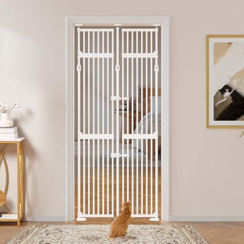 unipaws Säkerhetsgrind för katter, 218 cm, extra hög, husdjursgrind, med lås, snäva stänger, montering utan borrning, användning inomhus