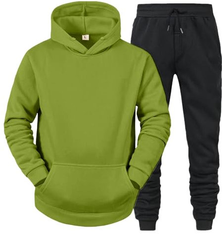 Trainingsanzug für Herren, Sportbekleidung, 2025, Geschenk, Herbst, Winter, Herren-Sportbekleidung, einfarbig, mit Fleece-Hoodie, Hose, Fitnesshose, grün, 3XL